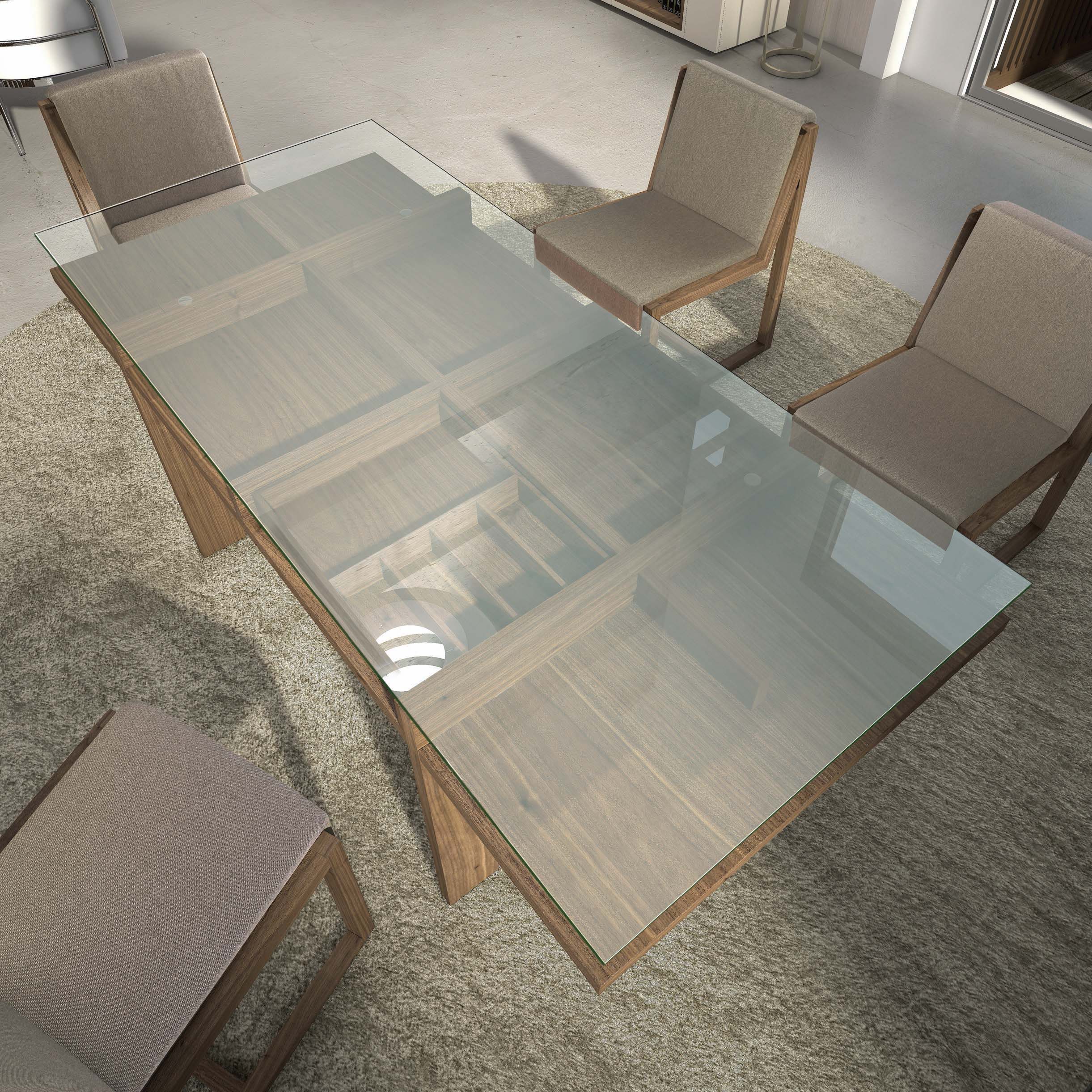 Mesa de comedor rectangular para 6 personas de madera y cristal