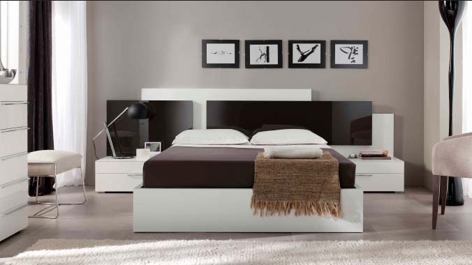 Imagen de dormitorio de estilo moderno con muebles de líneas rectas y colores claros