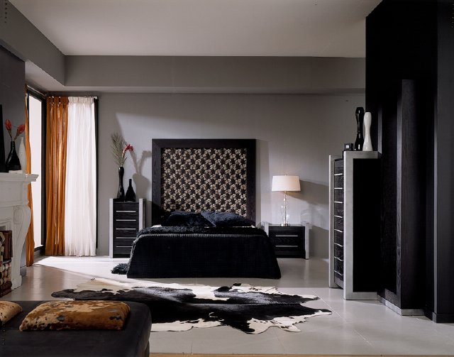 Dormitorio moderno con muebles y mesita de noche en color negro