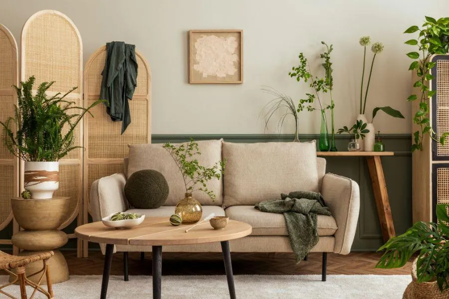 decoración de salón en Zaragoza con mobiliario moderno y diseño equilibrado