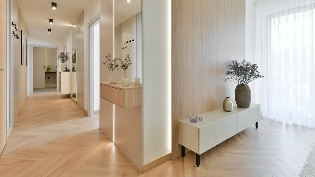 Cómo aprovechar al máximo una vivienda amplia sin perder calidez Pasillo de amplia vivienda iluminado