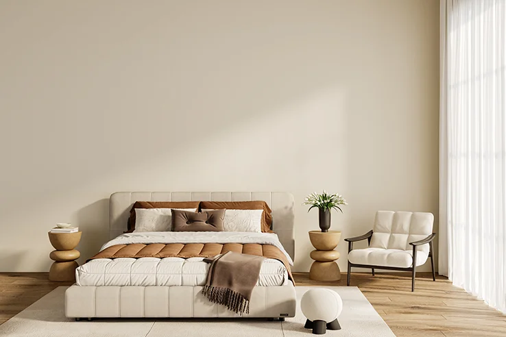 Un dormitorio bien diseñado mejora mucho más que el descanso Dormitorio moderno con diseño minimalista y mobiliario en tonos beige.